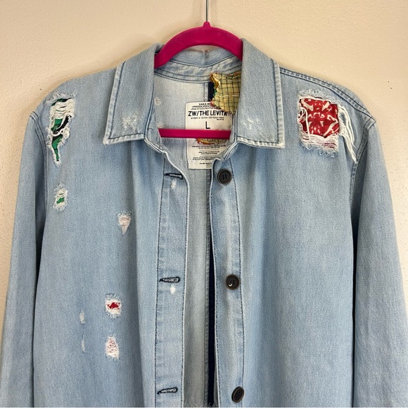 Upcycled Country Vibes Long Light Blue Denim Jacket Womens L Festival Cowgirl - Picture 8 of 15